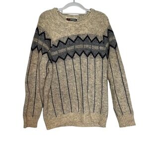 Samband of Iceland wool pull over‎  crewneck sweater grey and blue patterned